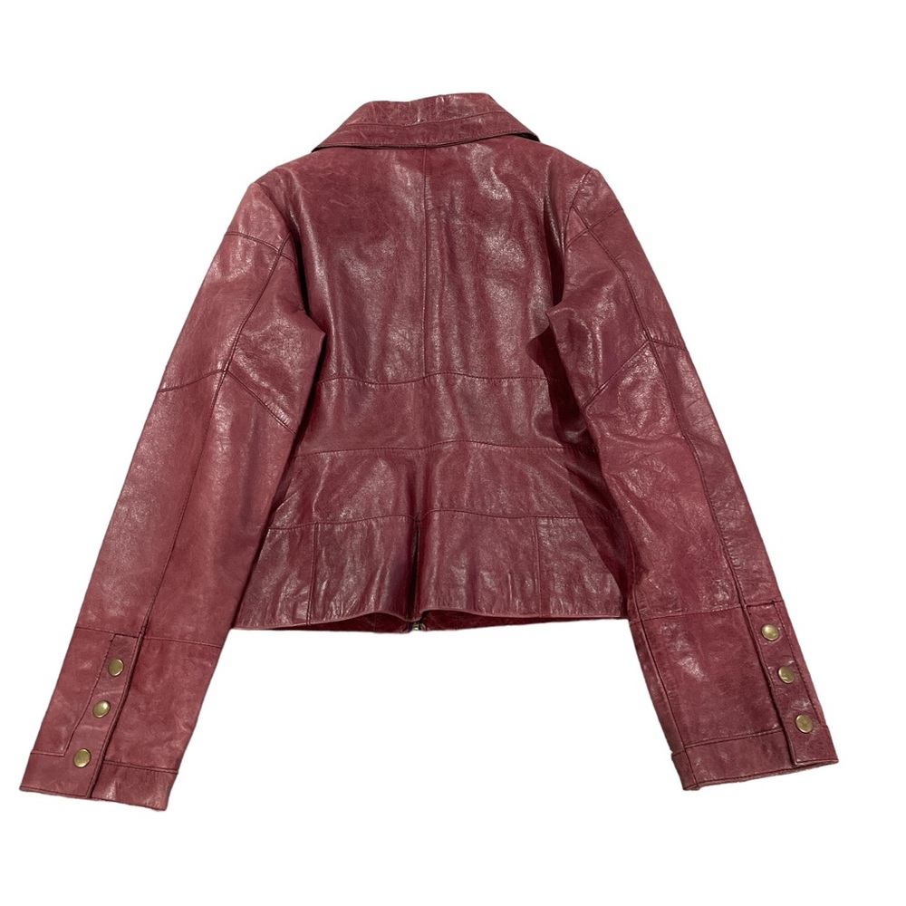 Arden B Leather Zip Front Snap Down Collar Distressed Burgundy Jacket Size L - Picture 7 of 13